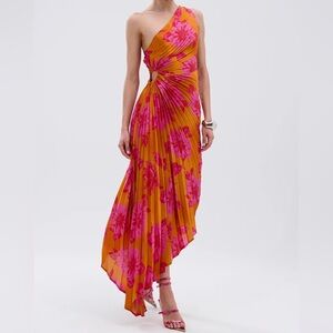 AKIRA Vibrant One Shoulder Dress in Pink and Orange